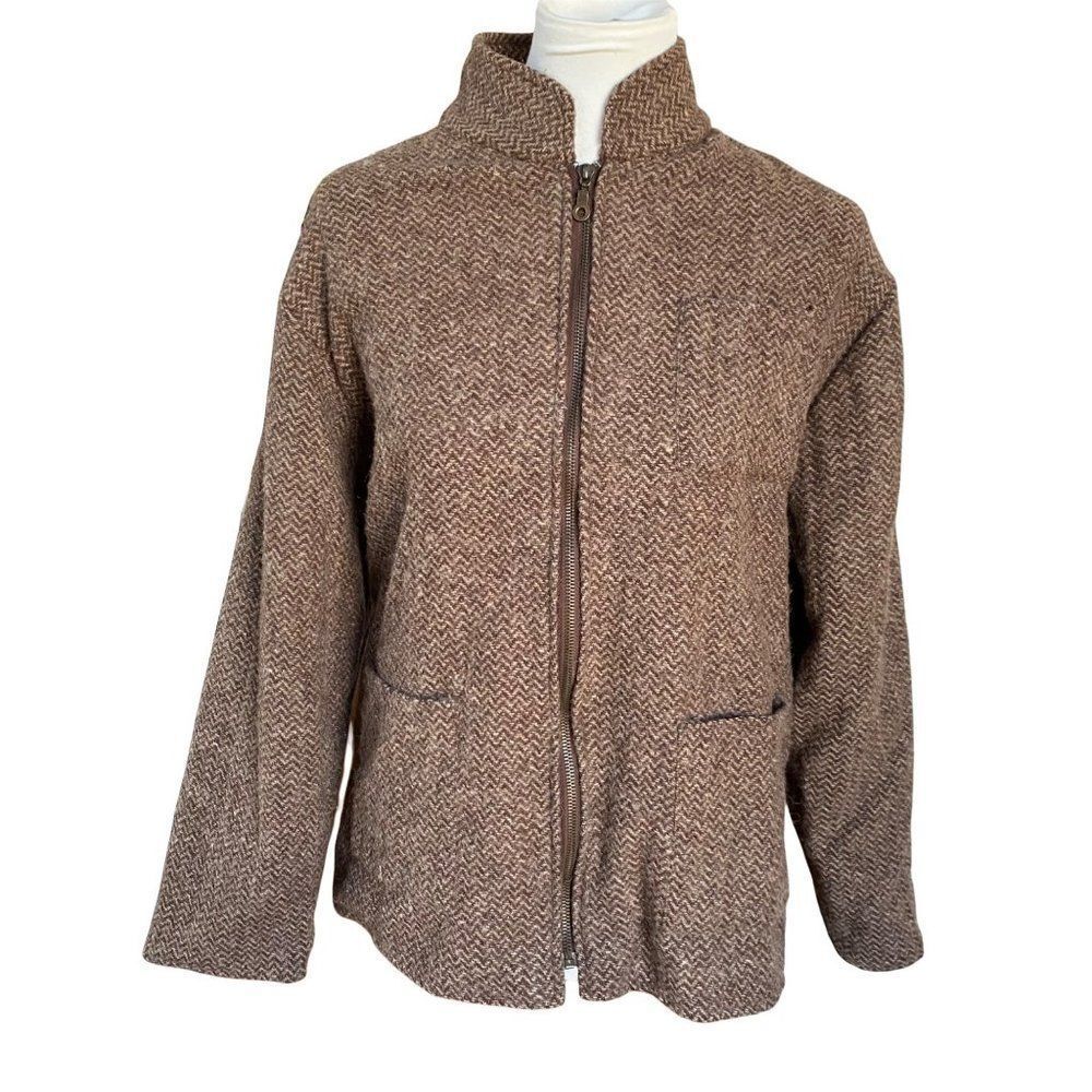 Vintage SIYA Blazer Full Zip Tweed Wool Houndstooth Jacket Womens Size Large VTG - Picture 3 of 12